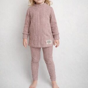 NEW Girls 2 piece Cable Knit Set Ribbed Texture & "Sorry Daddy" Patch 4-5T Mauve